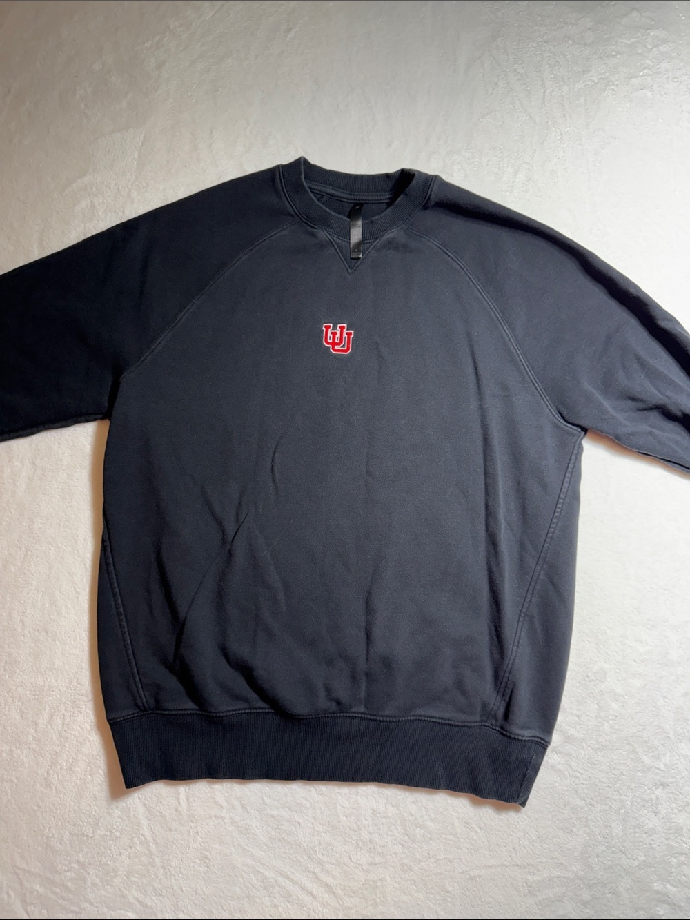 Fabletics Black Crewneck Sweatshirt with Red University of Utah Embroidered Logo